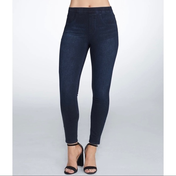 Spanx Dark Blue Wash Soft Stretch Knit Jeanish Ankle Jeggings - Picture 1 of 6